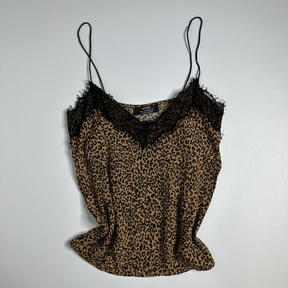 Y2K Tank Top Animal Leopard Print Size M Cami Lace Trim gyaru Fairy Coquette - Picture 1 of 9